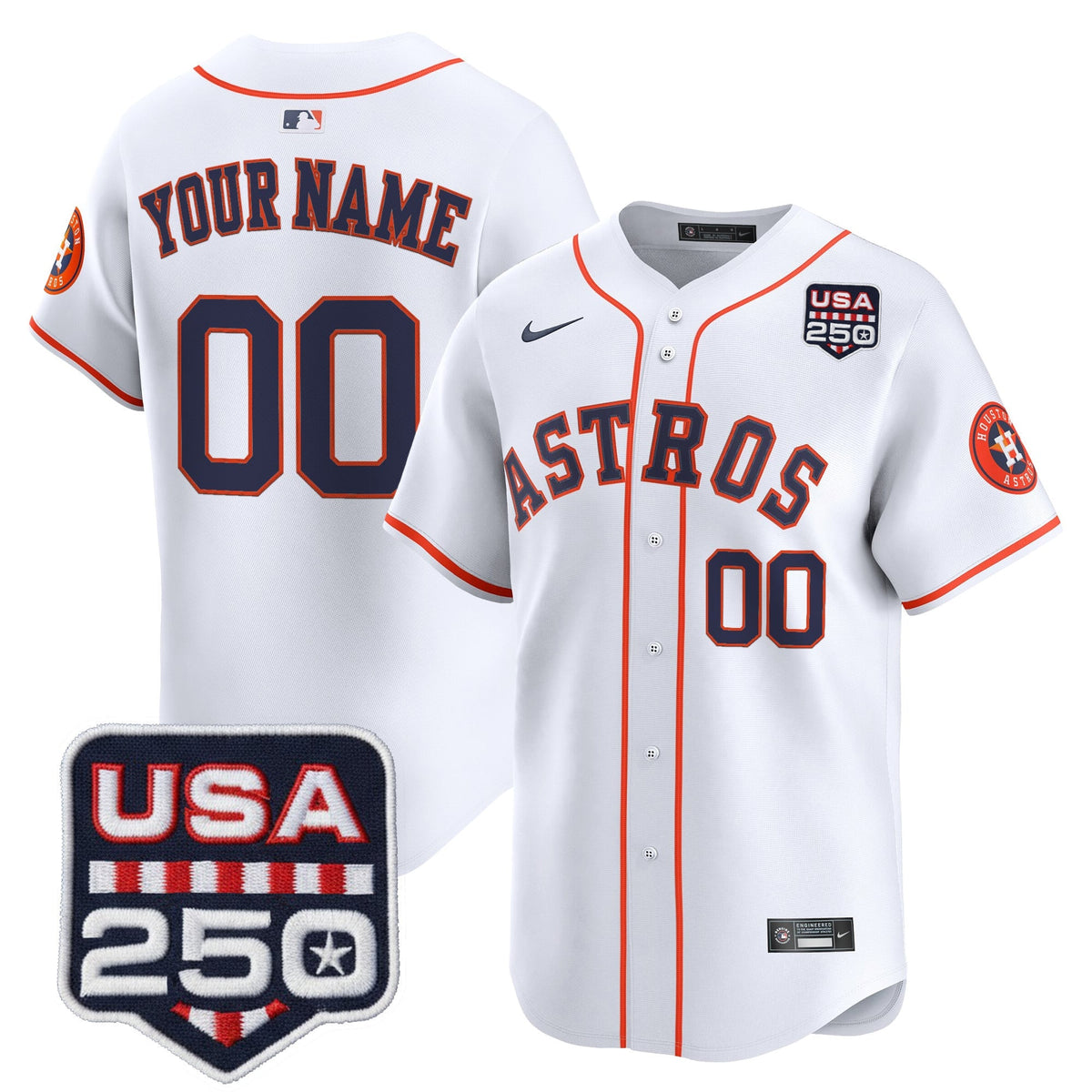 Houston Astros 250America Patch Vapor Premier Limited Custom Jersey - All Stitched