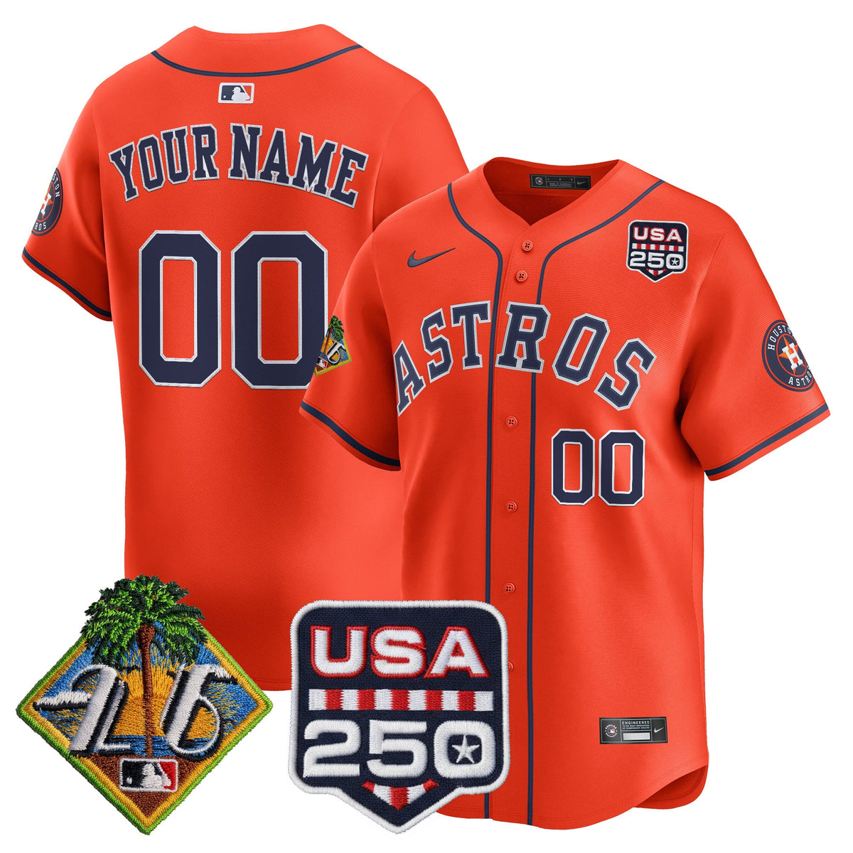 Houston Astros 2026 Spring Training & 250America Patch Vapor Premier Limited Custom Jersey - All Stitched