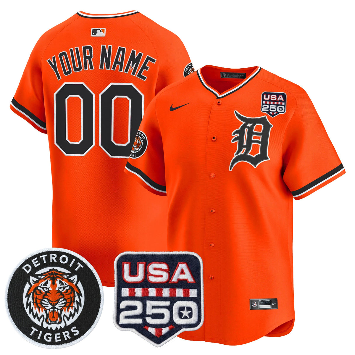 Detroit Tigers 2026 Alternate Vapor Premier Limited Custom Jersey - 250America Patch - All Stitched