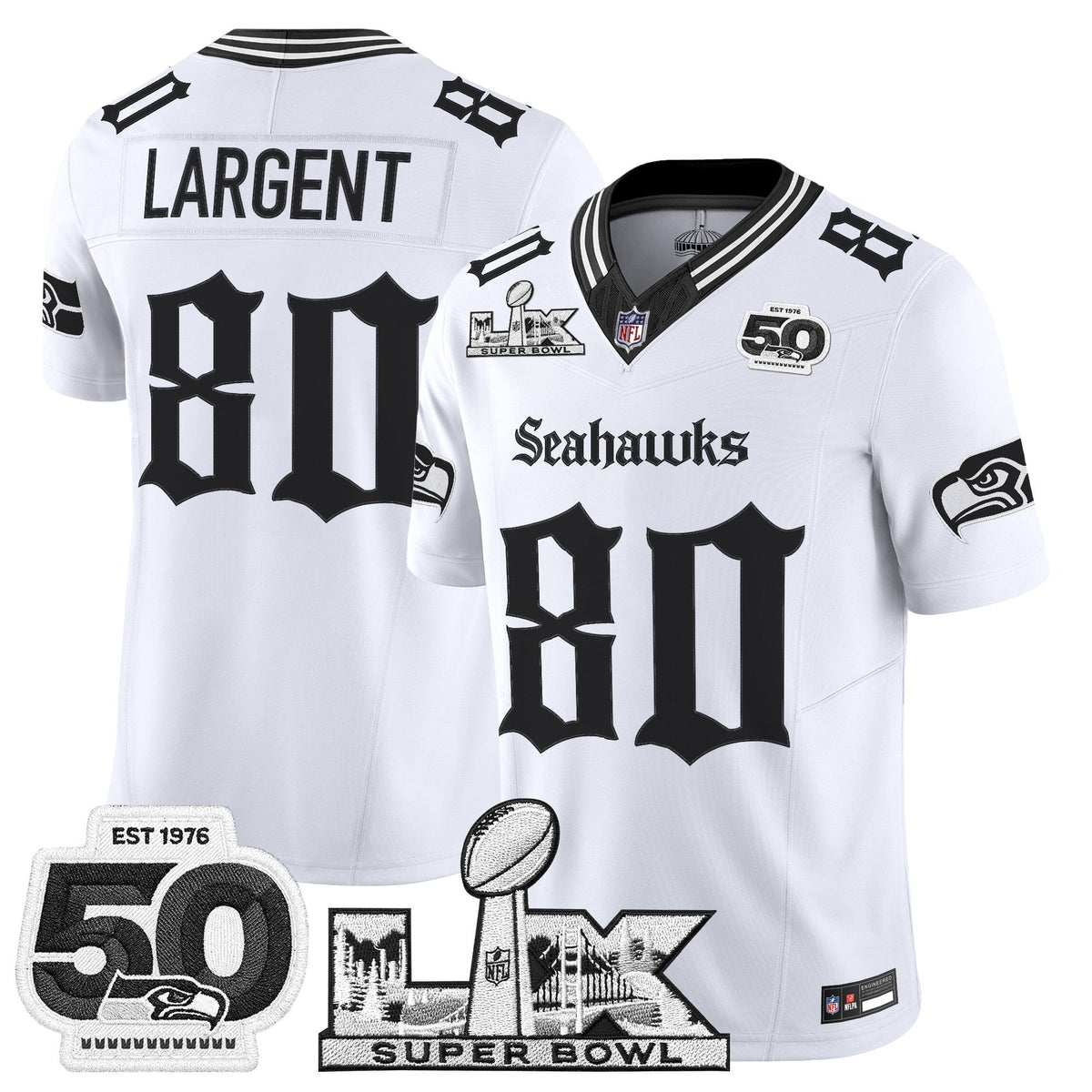 Men's Seattle Seahawks "Super Bowl LX & 50th Patch" Vapor Limited Jersey - Gothic Edition - All Stitched