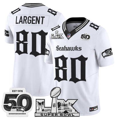Men's Seattle Seahawks "Super Bowl LX & 50th Patch" Vapor Limited Jersey - Gothic Edition - All Stitched