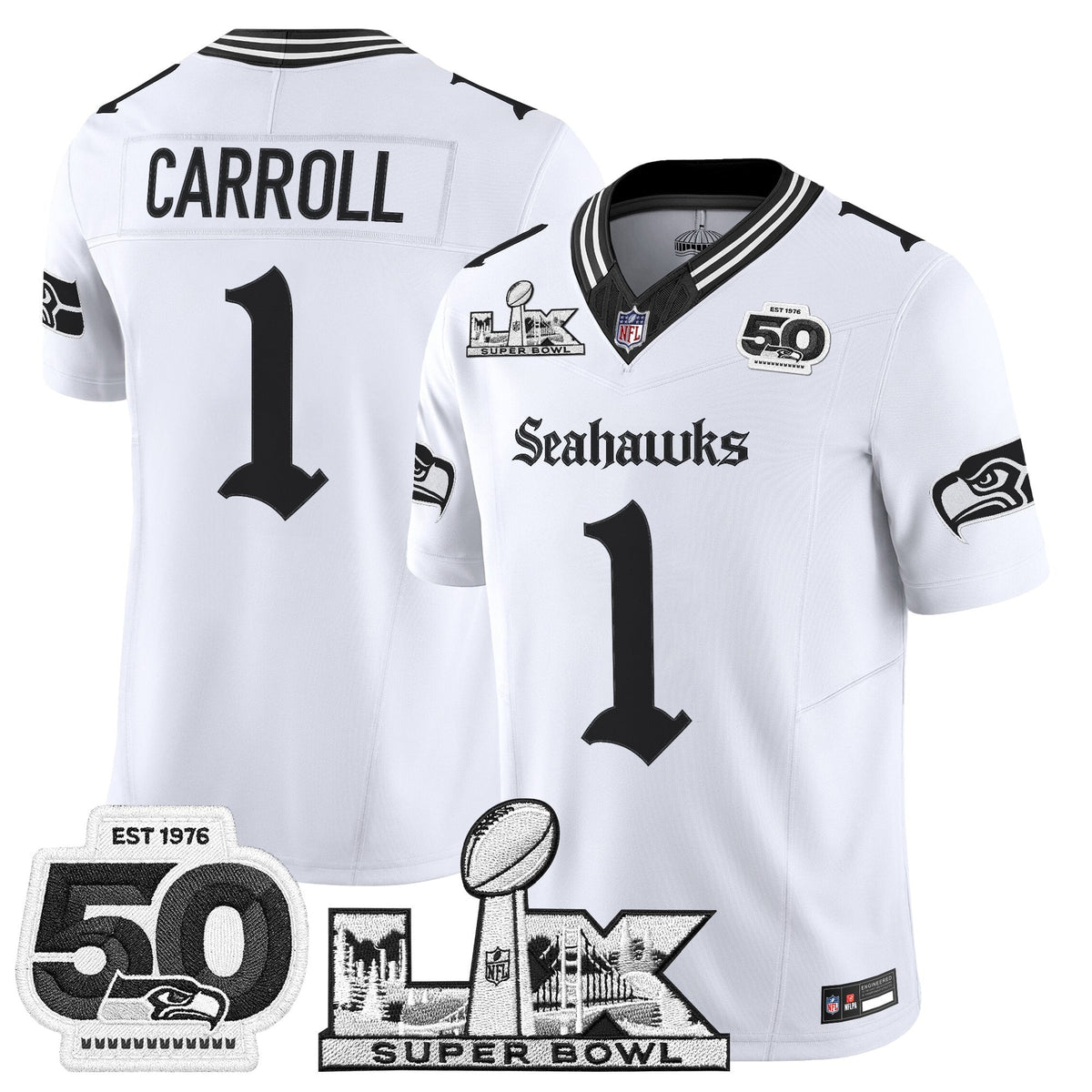 Men's Seattle Seahawks "Super Bowl LX & 50th Patch" Vapor Limited Jersey - Gothic Edition - All Stitched