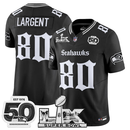 Men's Seattle Seahawks "Super Bowl LX & 50th Patch" Vapor Limited Jersey - Gothic Edition - All Stitched