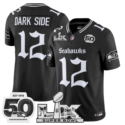 Men's Seattle Seahawks "Super Bowl LX & 50th Patch" Vapor Limited Jersey - Gothic Edition - All Stitched