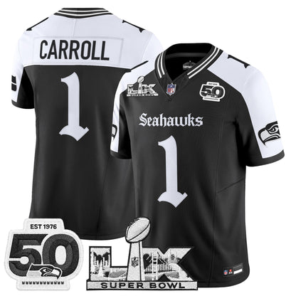 Men's Seattle Seahawks "Super Bowl LX & 50th Patch" Vapor Limited Jersey - Gothic Edition - All Stitched