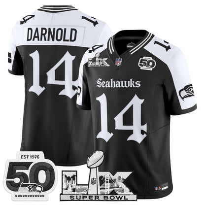 Men's Seattle Seahawks "Super Bowl LX & 50th Patch" Vapor Limited Jersey - Gothic Edition - All Stitched