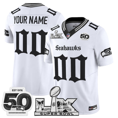 Seattle Seahawks "Super Bowl LX & 50th Patch" Vapor Limited Custom Jersey - Gothic Edition - All Stitched