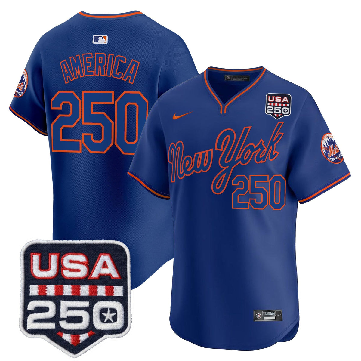 Men's New York Mets Road Alternate & 250America Patch Vapor Limited Jersey - All Stitched