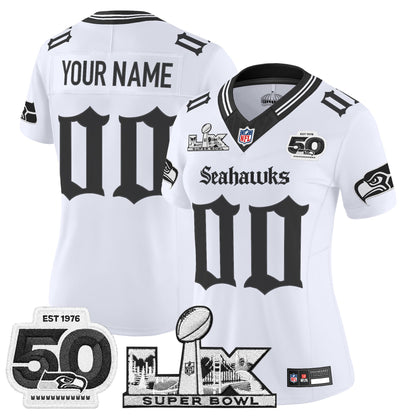 Seattle Seahawks "Super Bowl LX & 50th Patch" Vapor Limited Custom Jersey - Gothic Edition - All Stitched