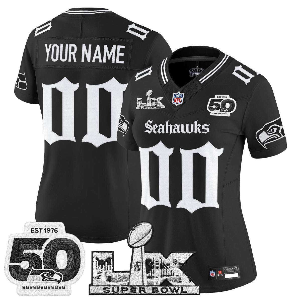 Seattle Seahawks "Super Bowl LX & 50th Patch" Vapor Limited Custom Jersey - Gothic Edition - All Stitched