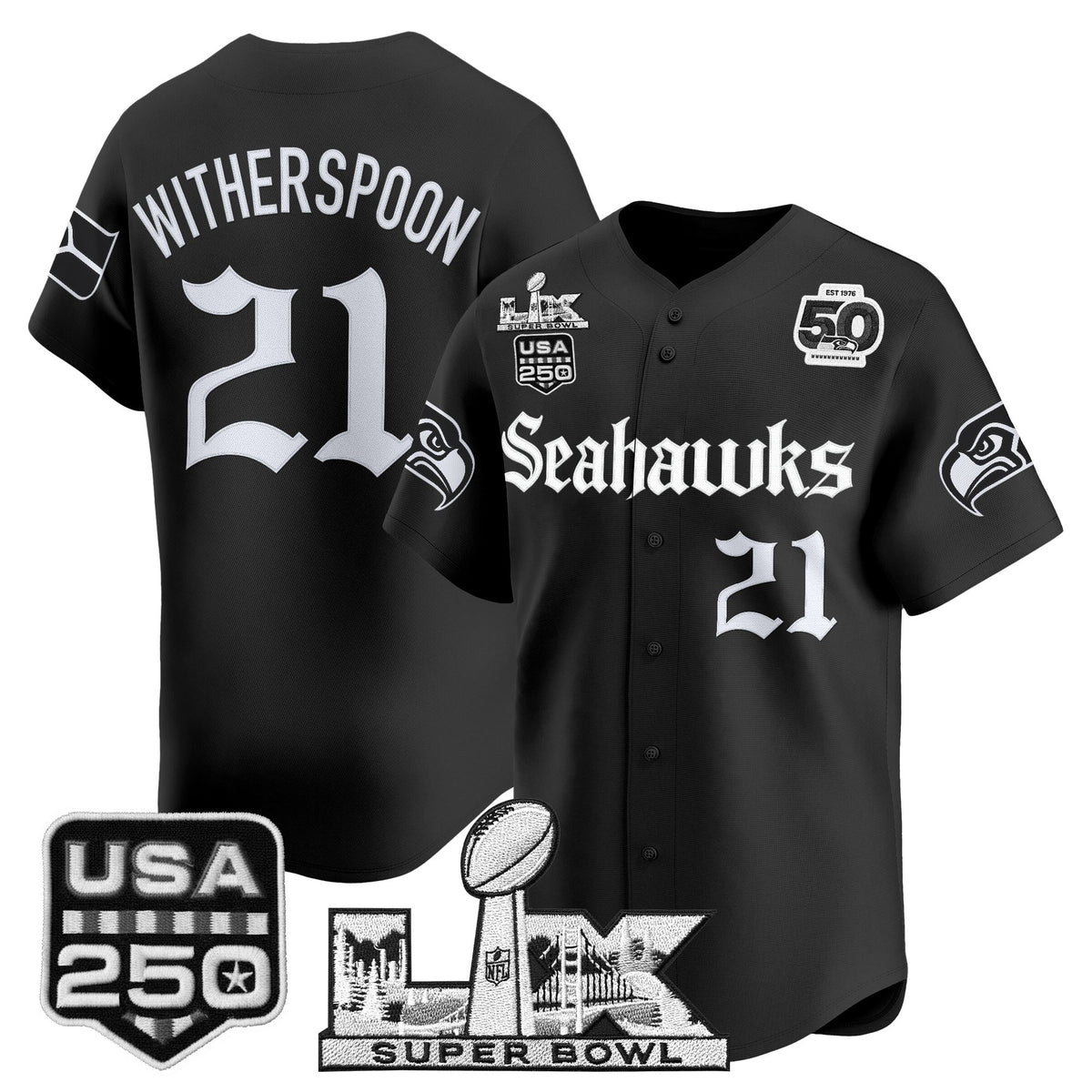 Seattle Seahawks “Super Bowl LX & 50th Patch” Vapor Baseball Jersey - Gothic Edition - Stitched