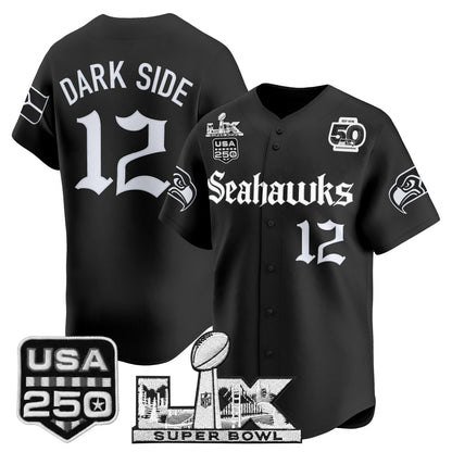 Seattle Seahawks “Super Bowl LX & 50th Patch” Vapor Baseball Jersey - Gothic Edition - Stitched