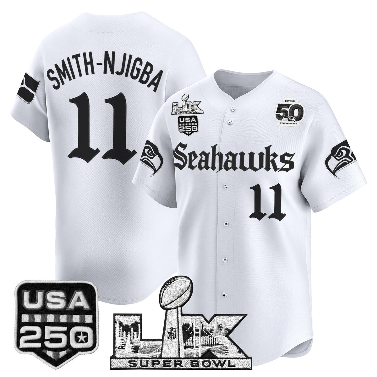 Seattle Seahawks “Super Bowl LX & 50th Patch” Vapor Baseball Jersey - Gothic Edition - Stitched