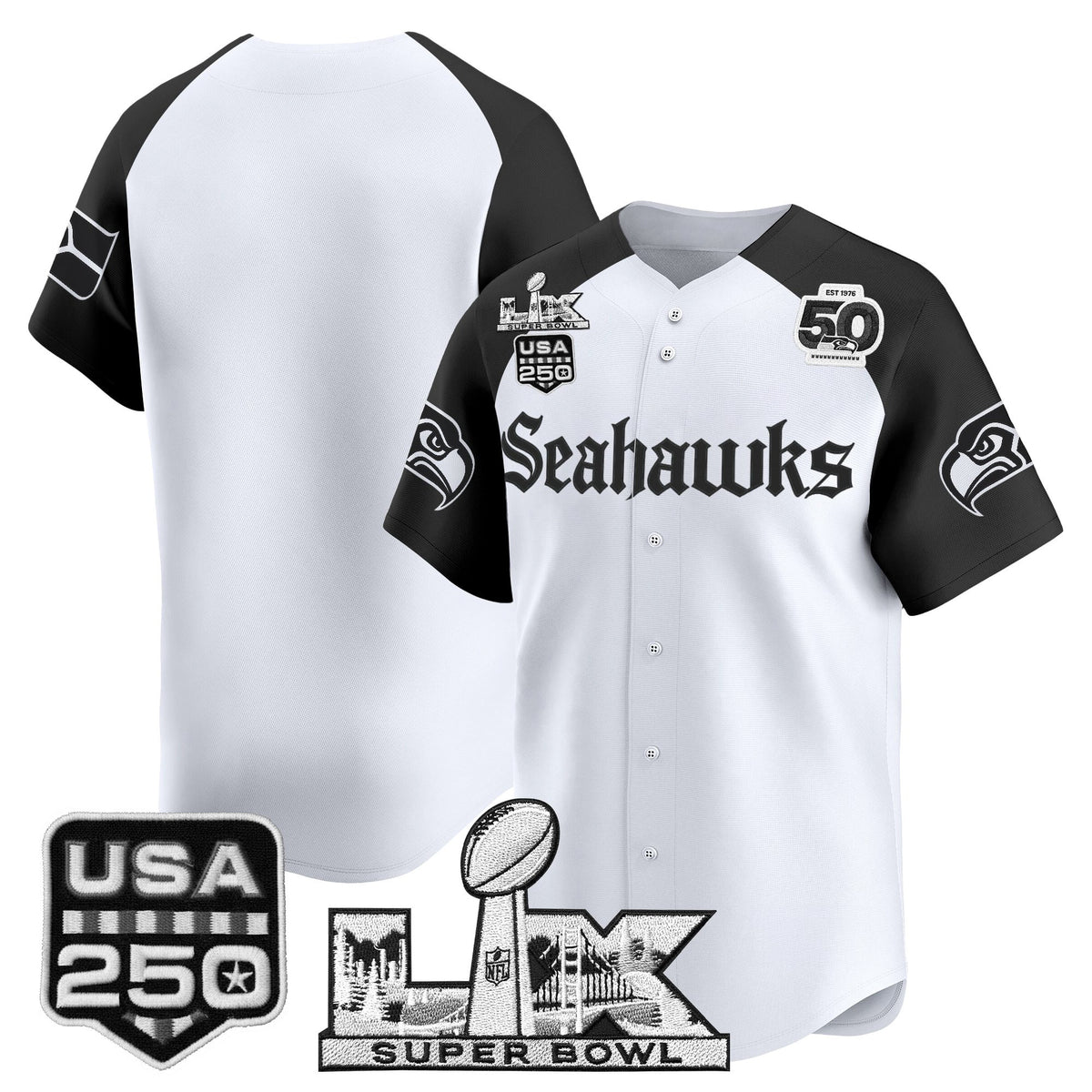 Seattle Seahawks “Super Bowl LX & 50th Patch” Vapor Baseball Jersey - Gothic Edition - Stitched