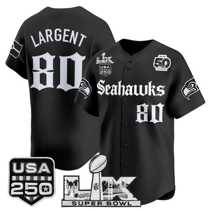 Seattle Seahawks “Super Bowl LX & 50th Patch” Vapor Baseball Jersey - Gothic Edition - Stitched