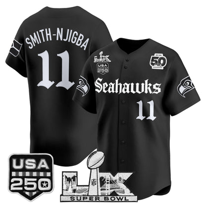 Seattle Seahawks “Super Bowl LX & 50th Patch” Vapor Baseball Jersey - Gothic Edition - Stitched
