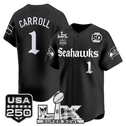 Seattle Seahawks “Super Bowl LX & 50th Patch” Vapor Baseball Jersey - Gothic Edition - Stitched