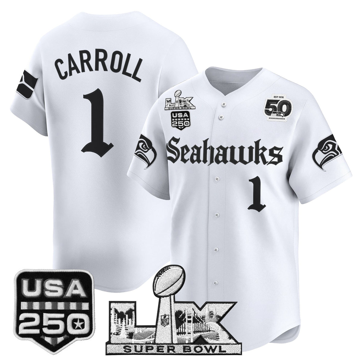 Seattle Seahawks “Super Bowl LX & 50th Patch” Vapor Baseball Jersey - Gothic Edition - Stitched