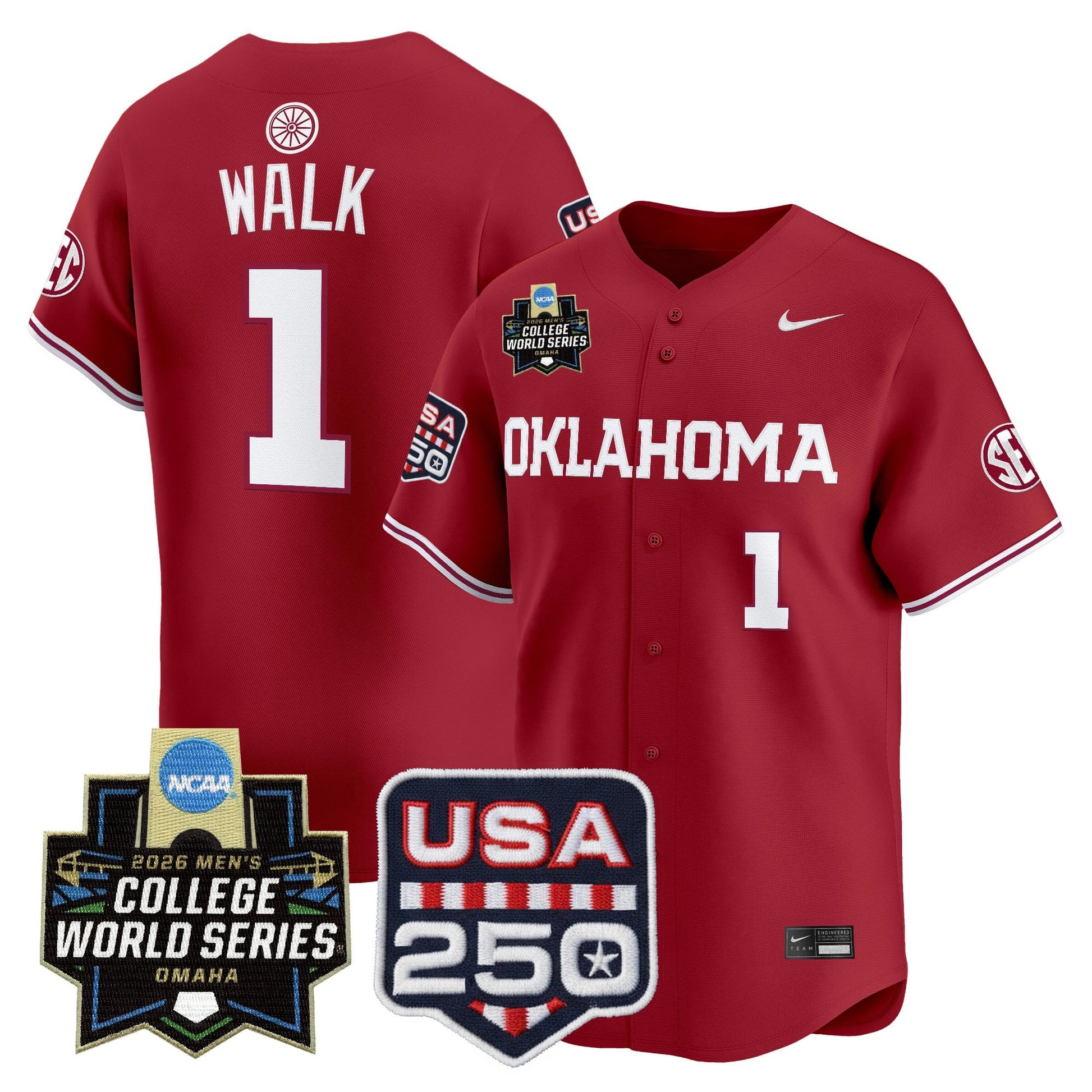 Oklahoma Sooners 2026 World Series Vapor Premier Limited Jersey - 250 America Patch - All Stitched