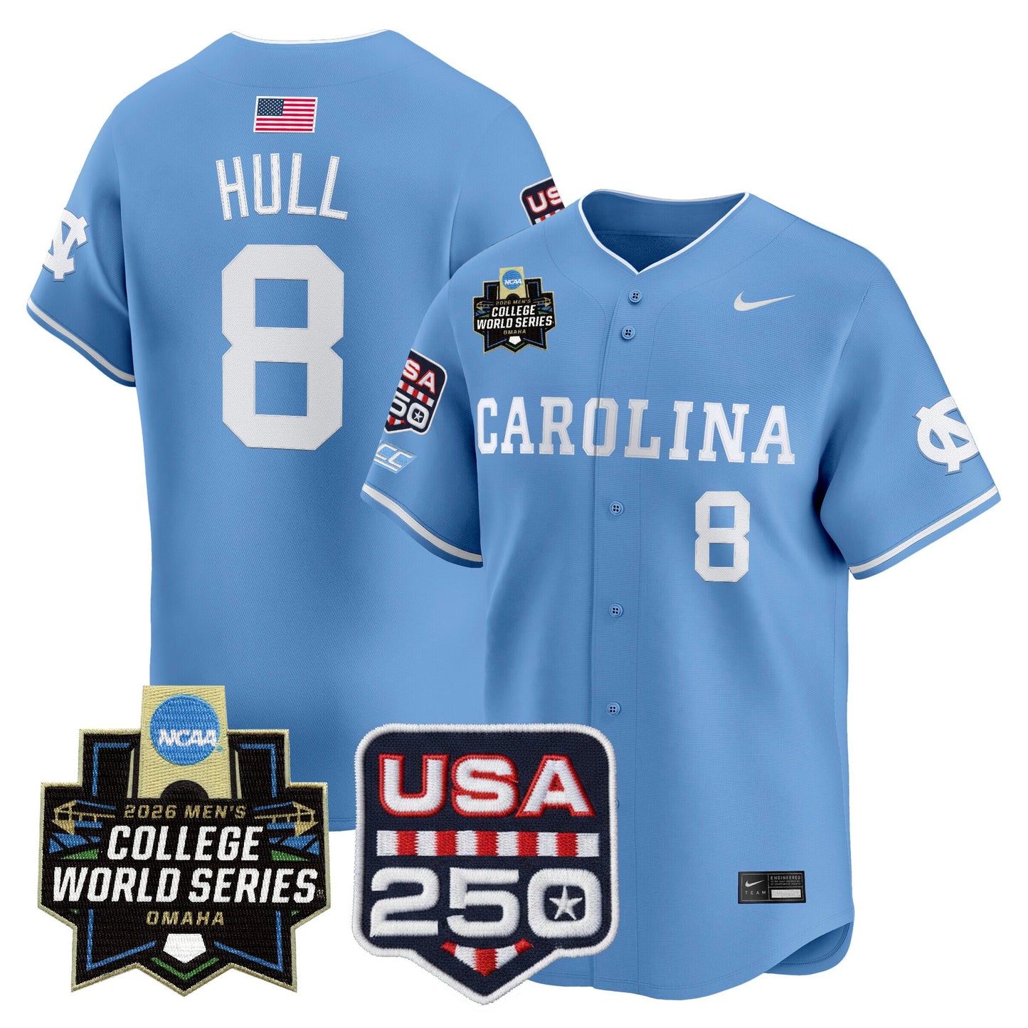 North Carolina Tar Heels 2026 World Series Vapor Premier Limited Jersey - 250 America Patch - All Stitched