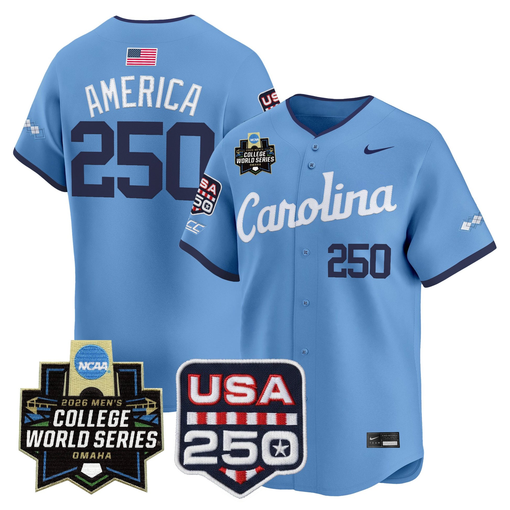North Carolina Tar Heels 2026 World Series Vapor Premier Limited Jersey - 250 America Patch - All Stitched