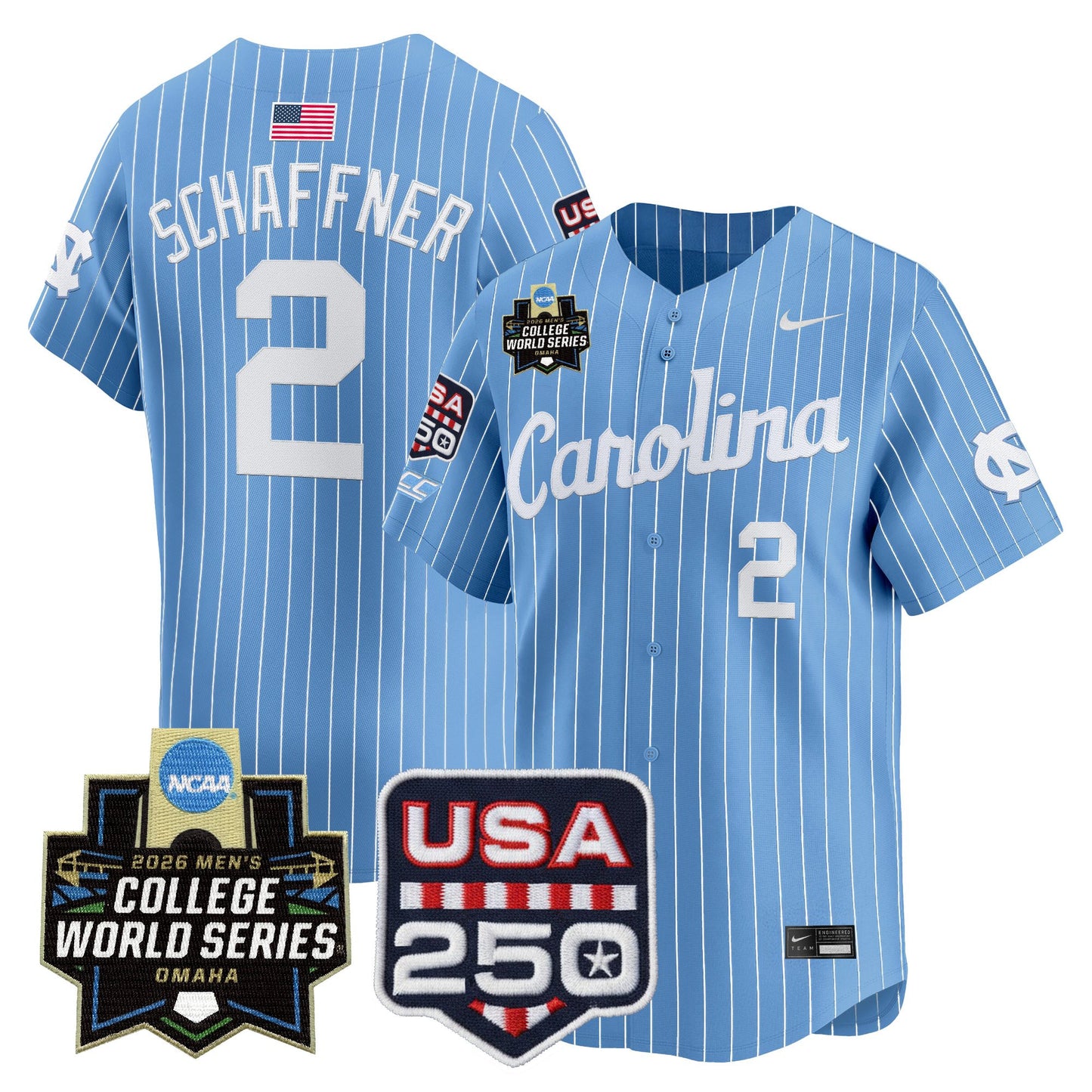 North Carolina Tar Heels 2026 World Series Vapor Premier Limited Jersey - 250 America Patch - All Stitched