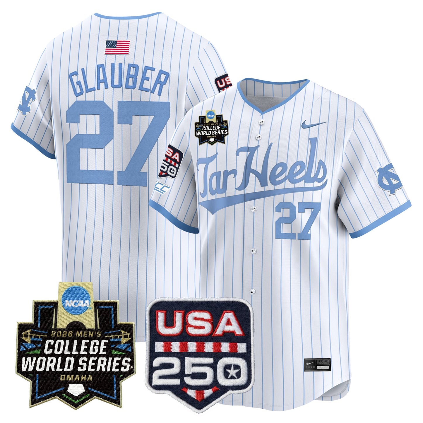 North Carolina Tar Heels 2026 World Series Vapor Premier Limited Jersey - 250 America Patch - All Stitched