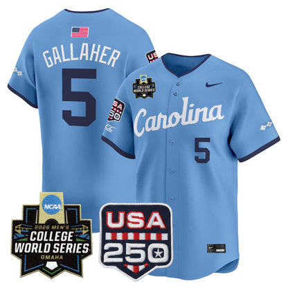 North Carolina Tar Heels 2026 World Series Vapor Premier Limited Jersey - 250 America Patch - All Stitched