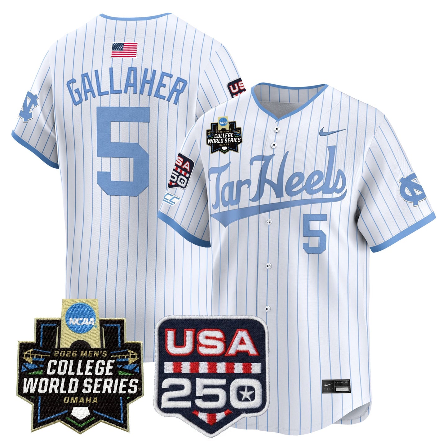 North Carolina Tar Heels 2026 World Series Vapor Premier Limited Jersey - 250 America Patch - All Stitched