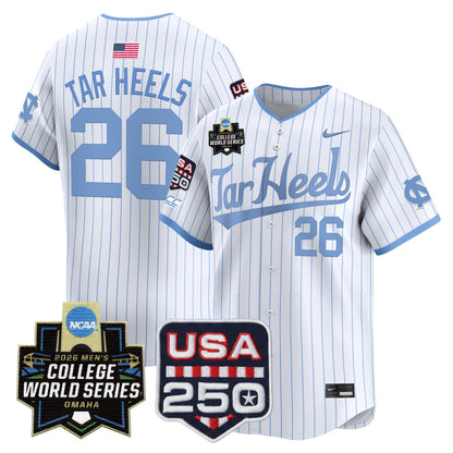 North Carolina Tar Heels 2026 World Series Vapor Premier Limited Jersey - 250 America Patch - All Stitched
