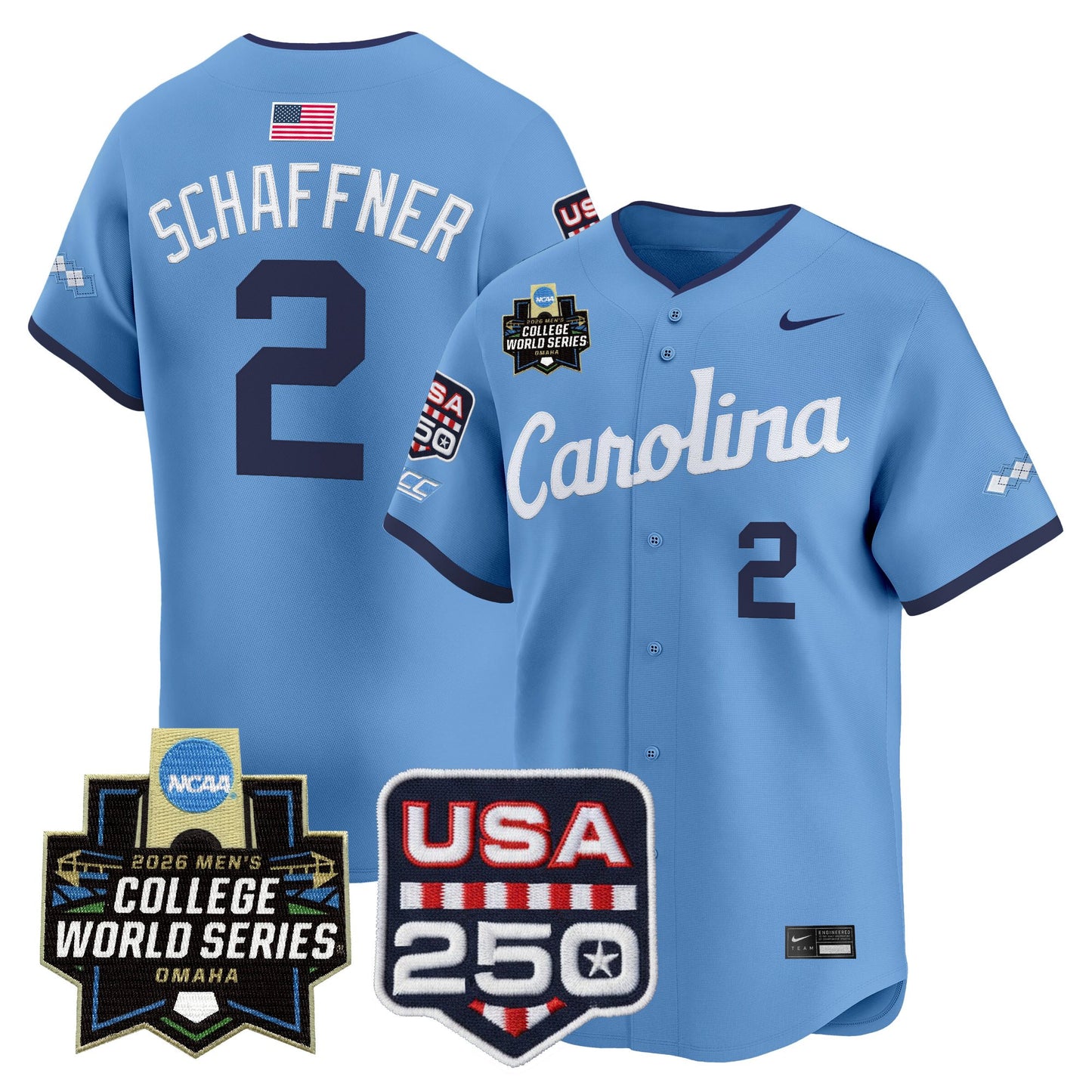 North Carolina Tar Heels 2026 World Series Vapor Premier Limited Jersey - 250 America Patch - All Stitched