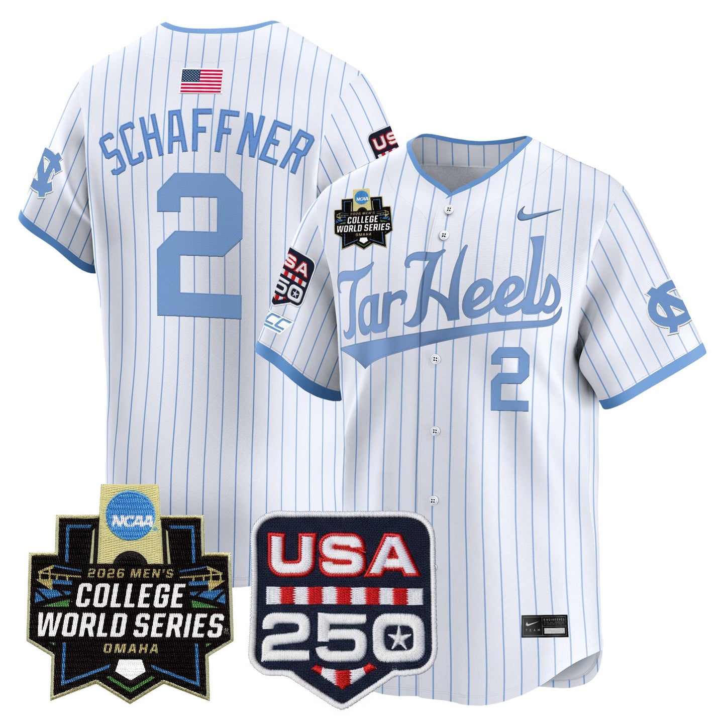 North Carolina Tar Heels 2026 World Series Vapor Premier Limited Jersey - 250 America Patch - All Stitched