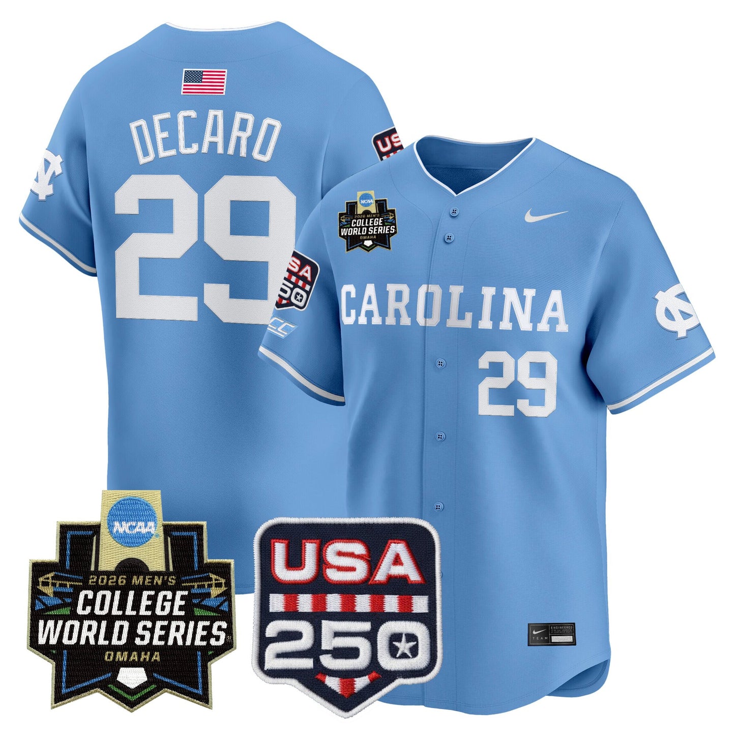 North Carolina Tar Heels 2026 World Series Vapor Premier Limited Jersey - 250 America Patch - All Stitched
