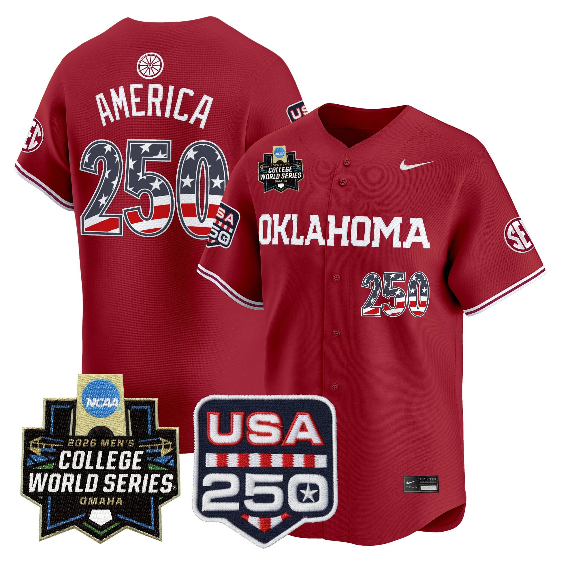 Oklahoma Sooners USA 250 Fourth of July Vapor Premier Limited Jersey - 2026 World Series Patch - All Stitched