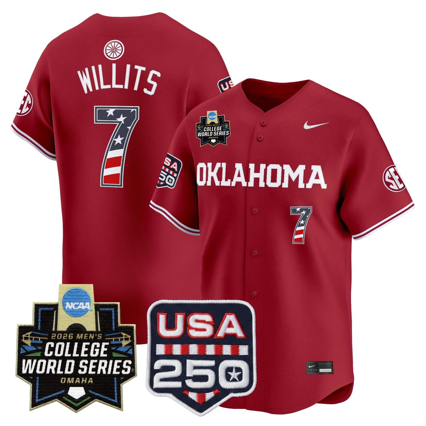 Oklahoma Sooners USA 250 Fourth of July Vapor Premier Limited Jersey - 2026 World Series Patch - All Stitched