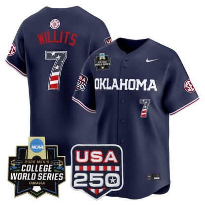Oklahoma Sooners USA 250 Fourth of July Vapor Premier Limited Jersey - 2026 World Series Patch - All Stitched