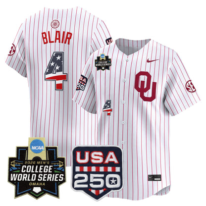 Oklahoma Sooners USA 250 Fourth of July Vapor Premier Limited Jersey - 2026 World Series Patch - All Stitched