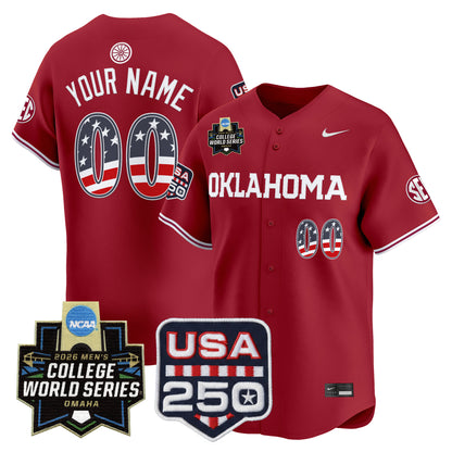 Oklahoma Sooners USA 250 Fourth of July Vapor Premier Limited Custom Jersey - 2026 World Series Patch - All Stitched