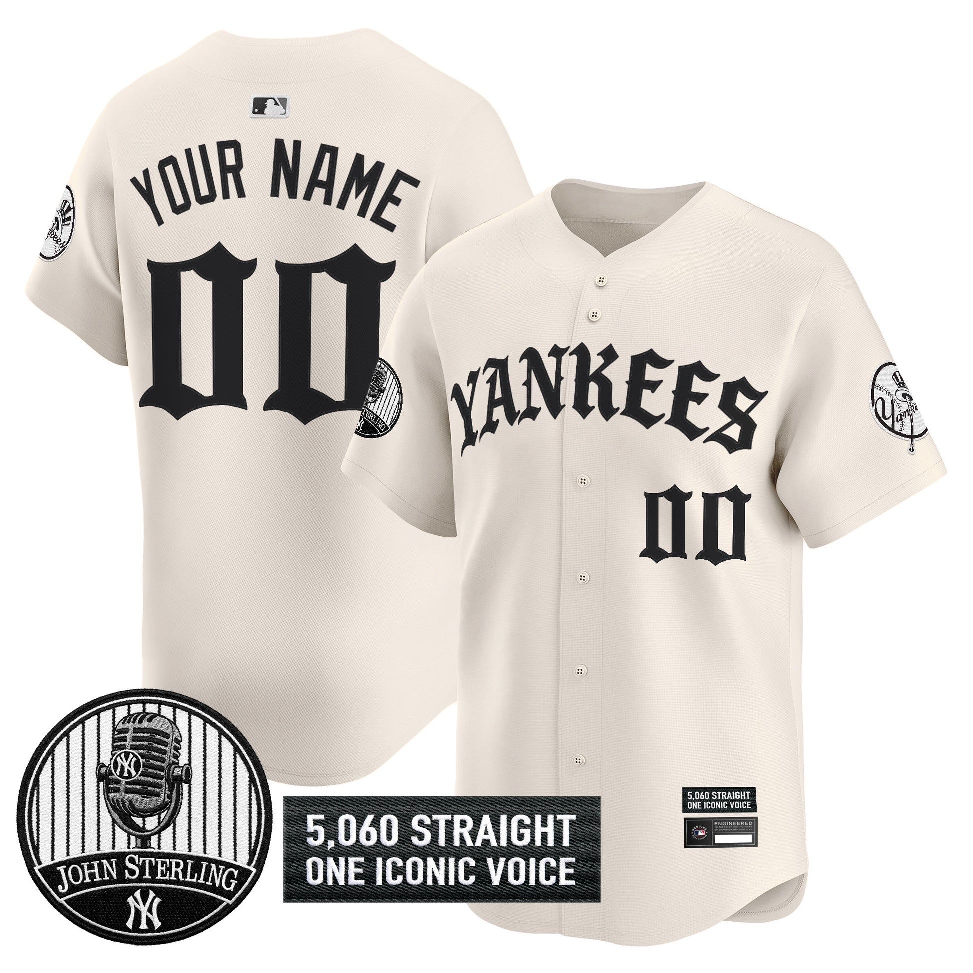 New York Yankees 'Old English Edition' Vapor Premier Limited Custom Jersey - John Sterling Patch - All Stitched