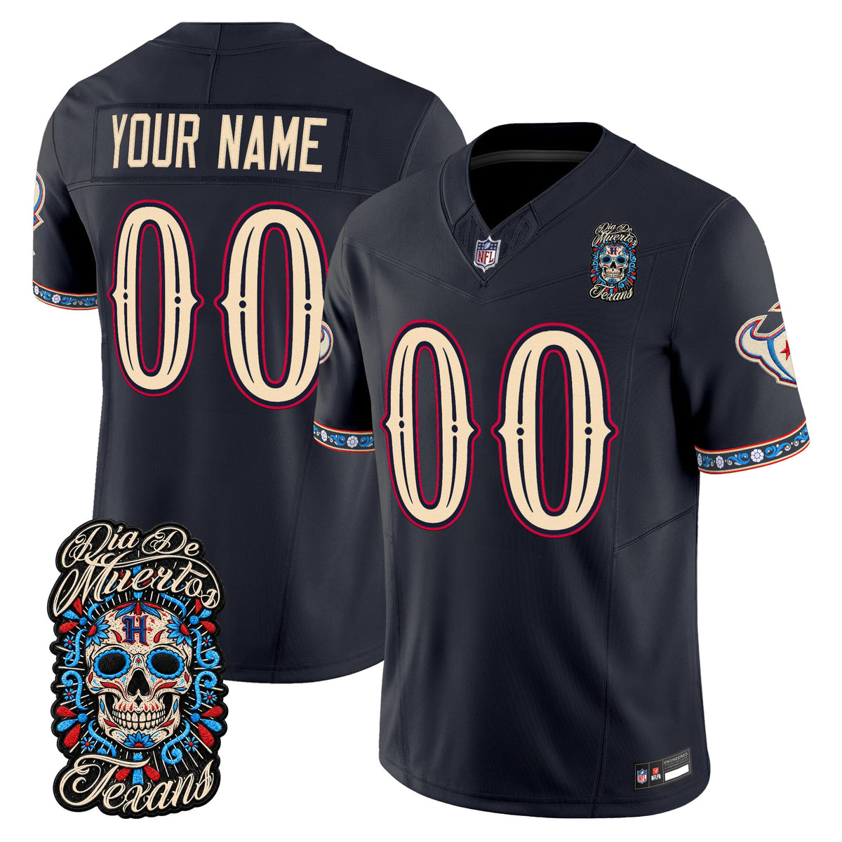 Houston Texans Día de los Muertos Vapor Limited Custom Jersey - Stitched