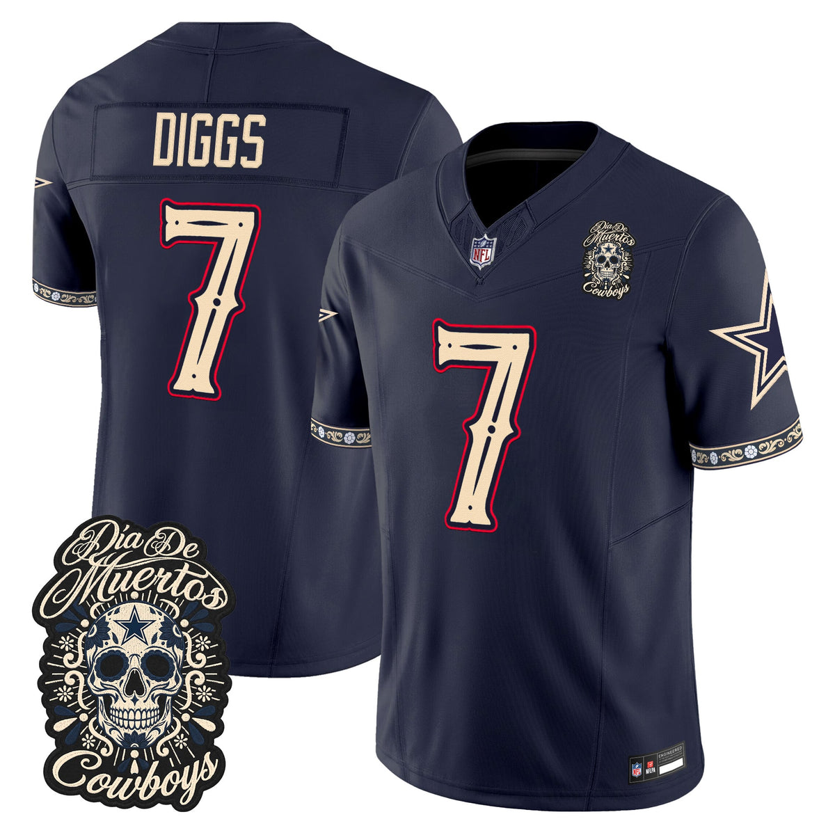  Dallas Cowboys Día de los Muertos Vapor Limited Jersey - Stitched
