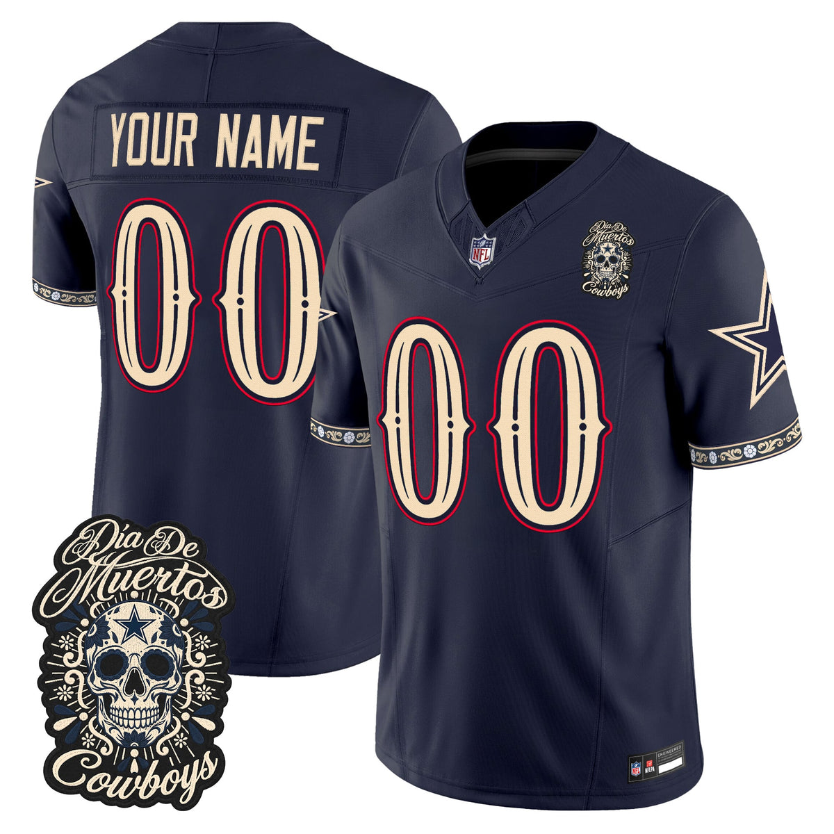 Dallas Cowboys Día de los Muertos Vapor Limited Custom Jersey - Stitched