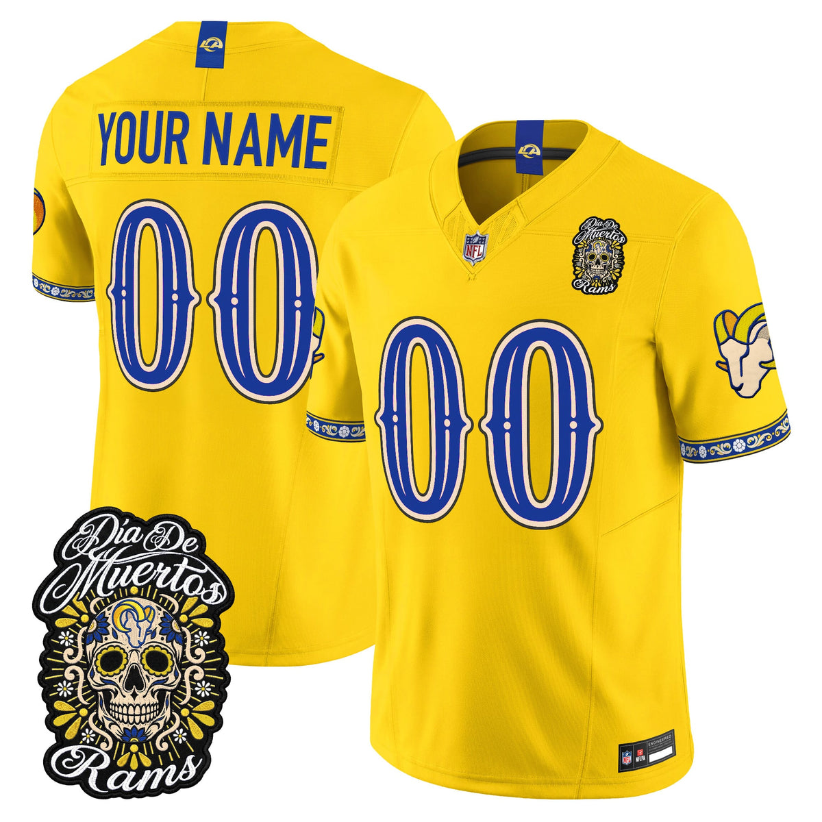 Los Angeles Rams Día de los Muertos Vapor Limited Custom Jersey - Stitched