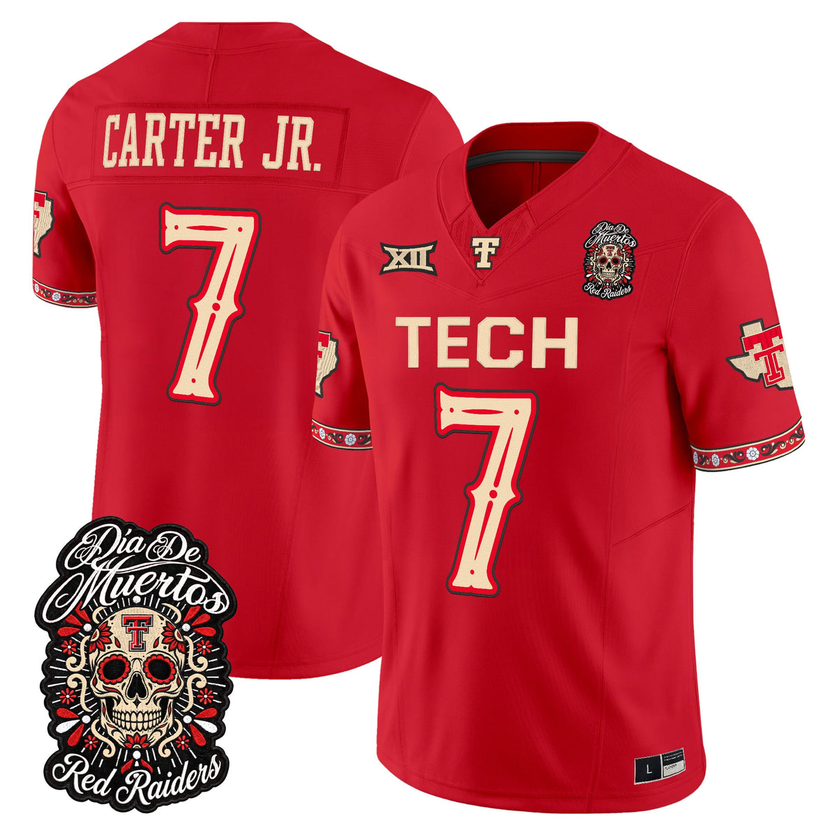  Texas Tech Red Raiders Día de los Muertos Vapor Limited Jersey - Stitched