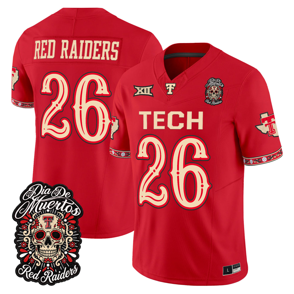  Texas Tech Red Raiders Día de los Muertos Vapor Limited Jersey - Stitched