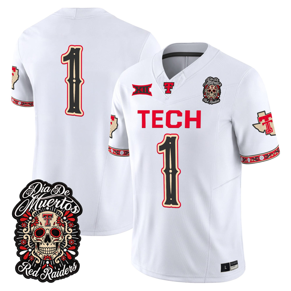  Texas Tech Red Raiders Día de los Muertos Vapor Limited Jersey - Stitched