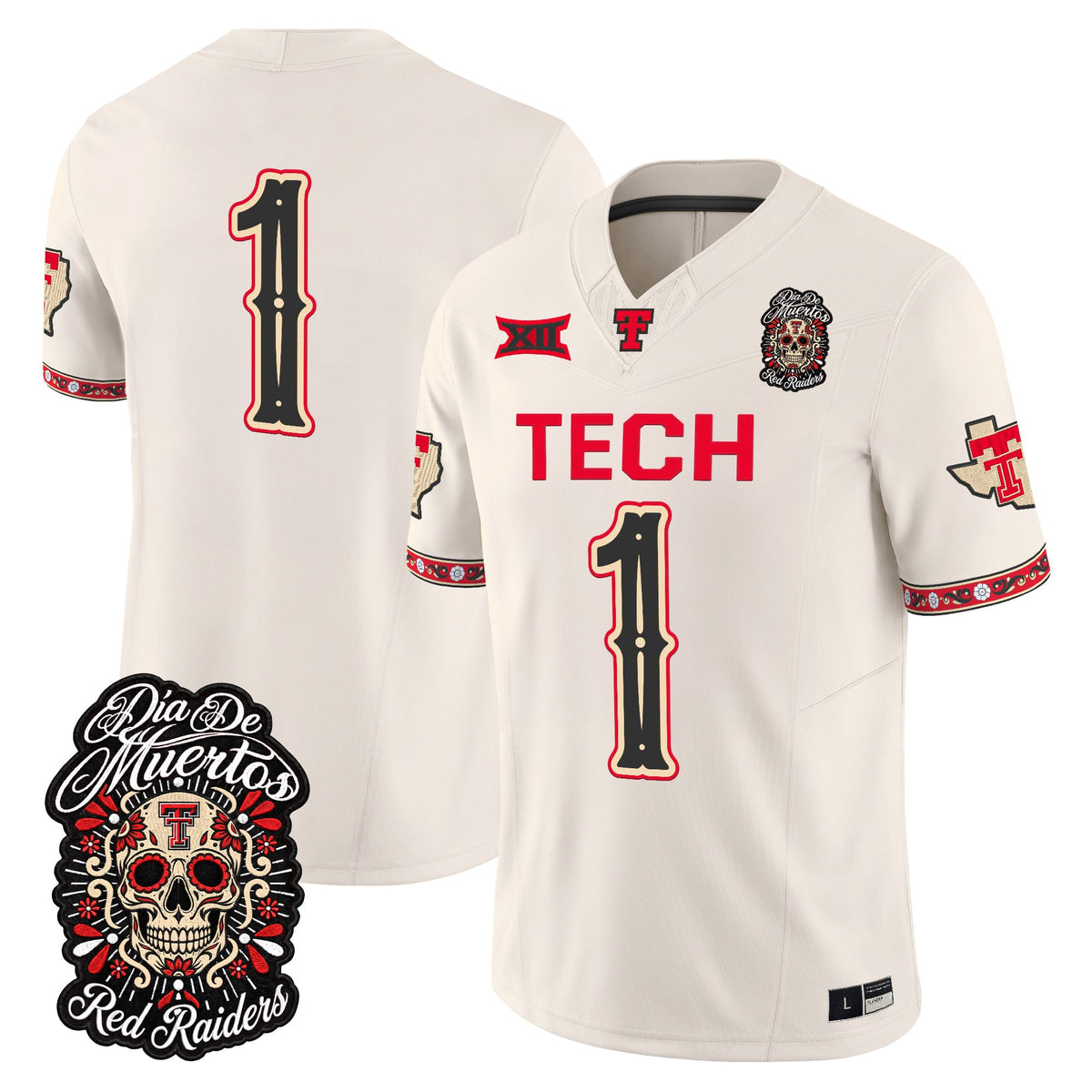  Texas Tech Red Raiders Día de los Muertos Vapor Limited Jersey - Stitched