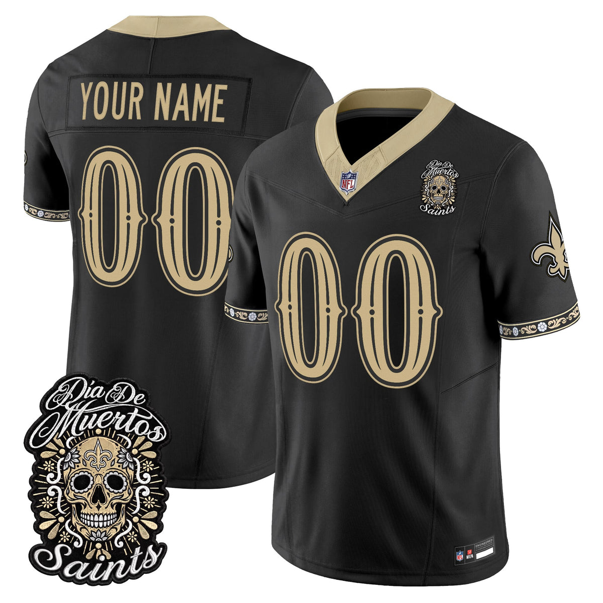 New Orleans Saints Día de los Muertos Vapor Limited Custom Jersey - Stitched