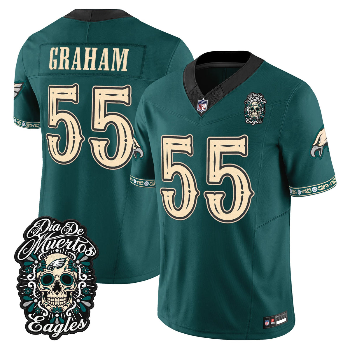  Philadelphia Eagles Día de los Muertos Vapor Limited Jersey - Stitched