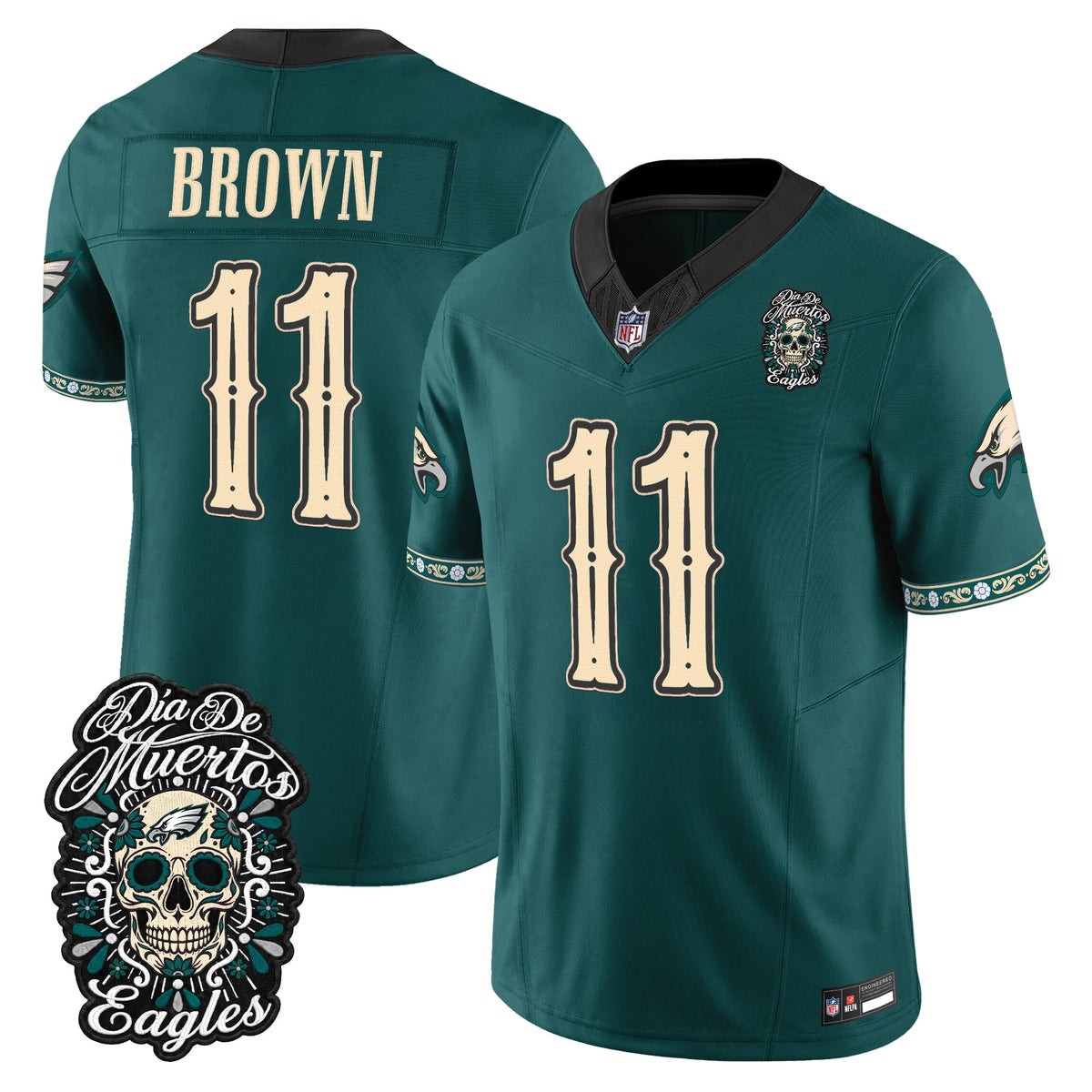  Philadelphia Eagles Día de los Muertos Vapor Limited Jersey - Stitched